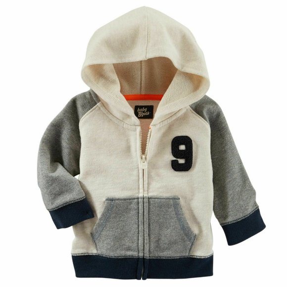 Oshkosh B'gosh Baby Bos French Terry Cardigan Hoodie Jacket Beige Colorb… - Picture 1 of 4